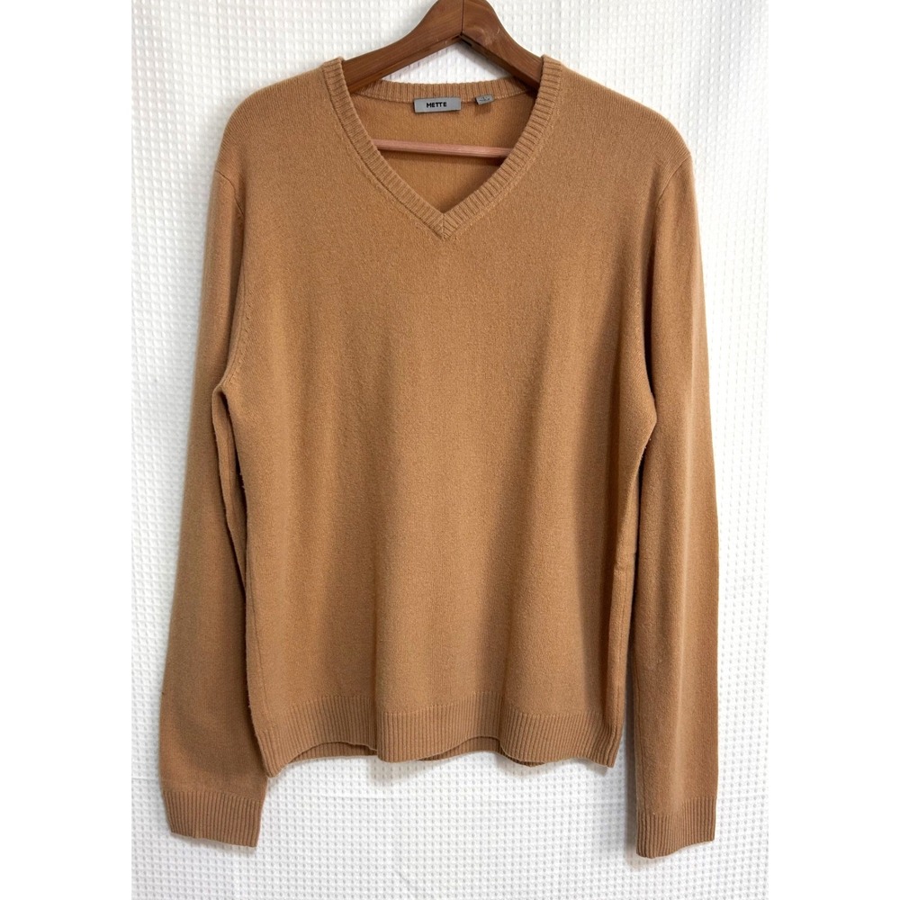 Mette 100% Cashmere V Neck Sweater Men's size‎ Large Camel Jumper g
